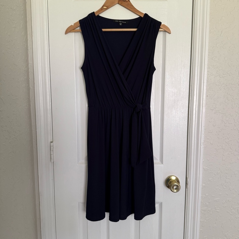 Nik and Nash Navy Blue Wrap Sleeveless Dress